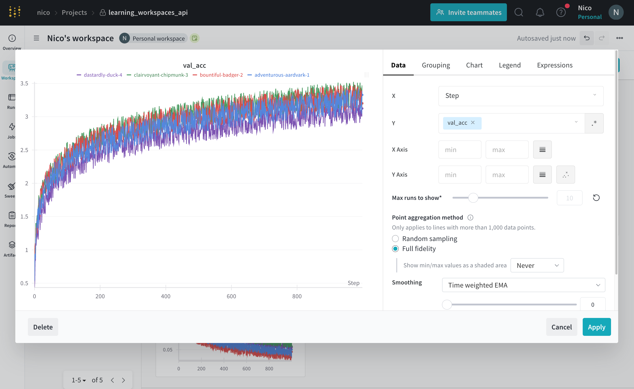 Panel settings modal