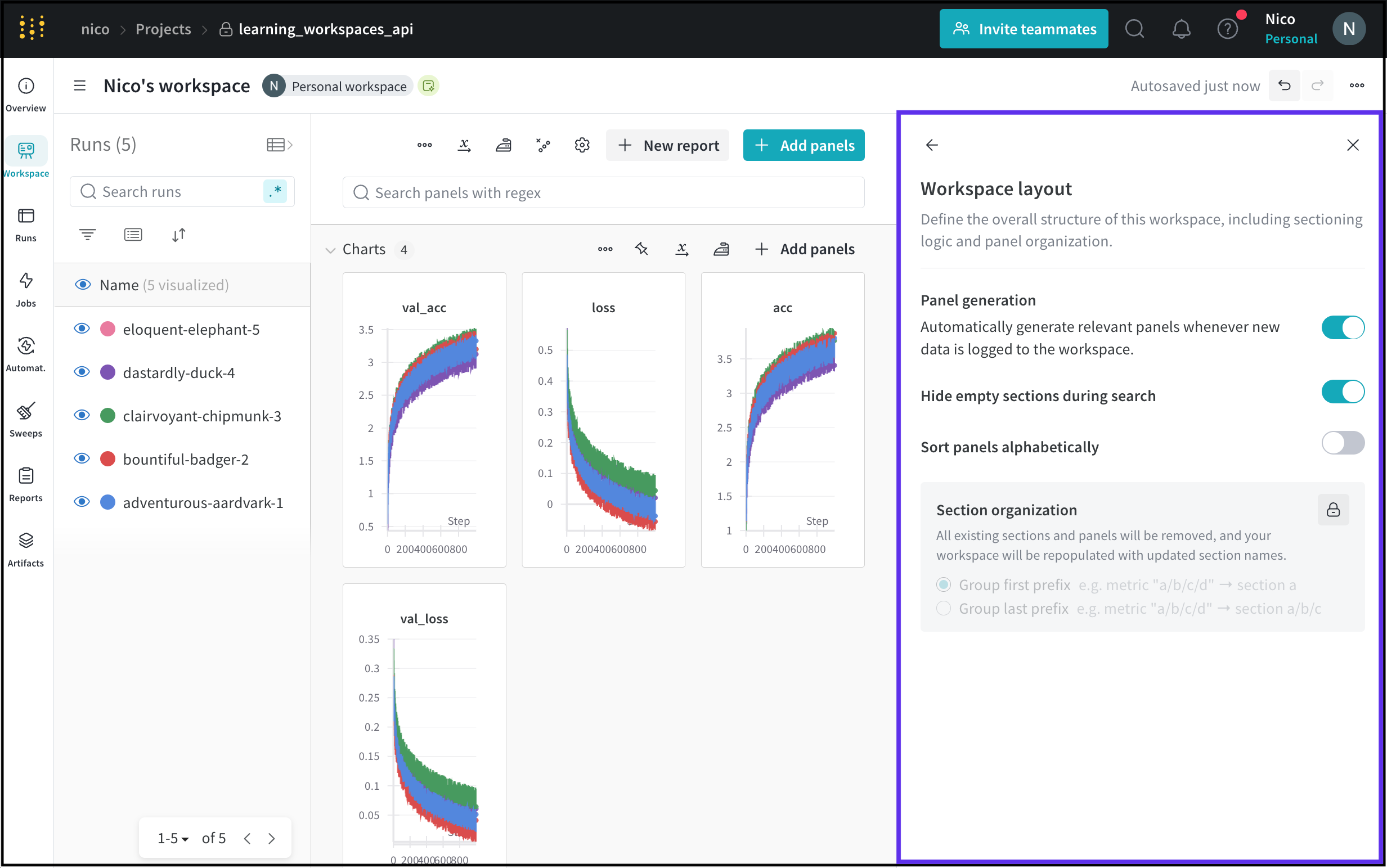 Workspace layout options