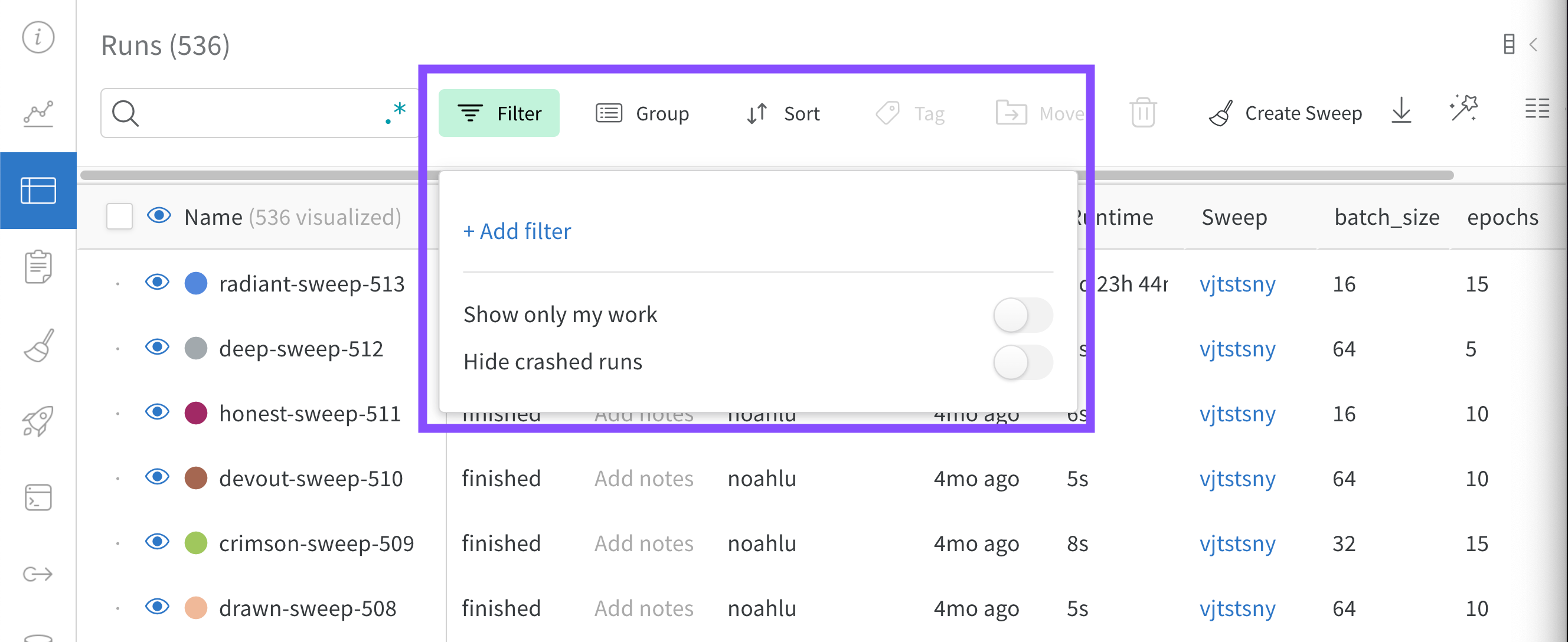 Incorrect predictions filter