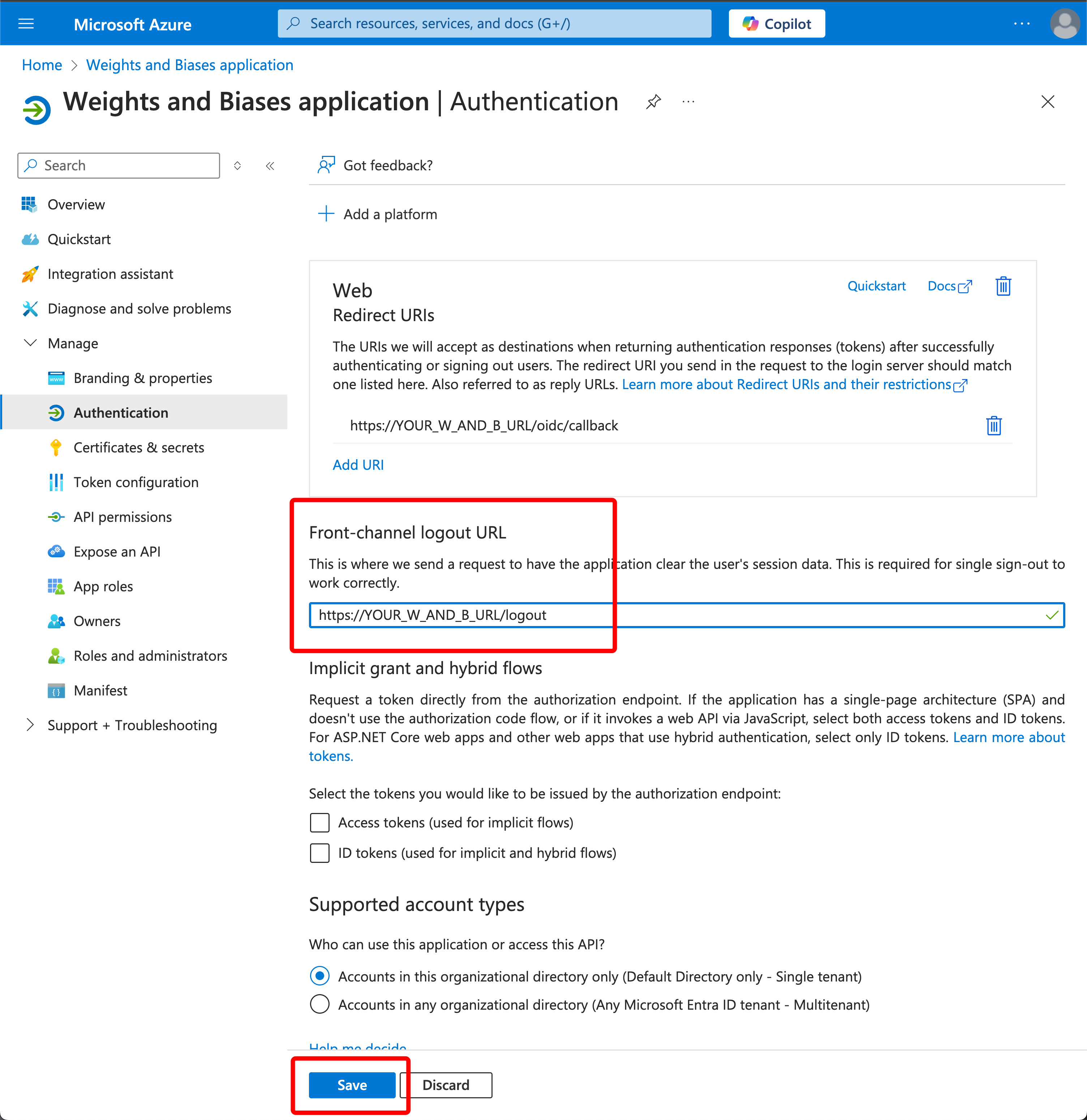 Front-channel logout URL