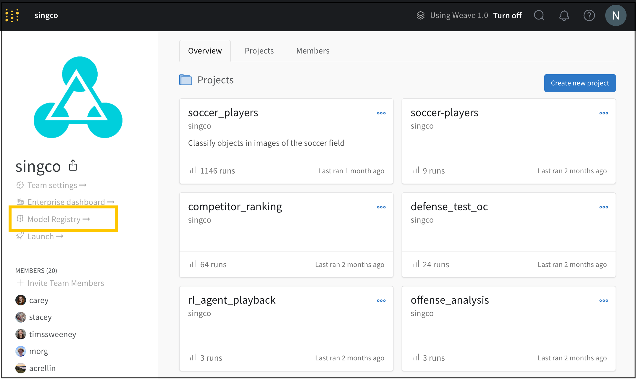 Model Registry landing page