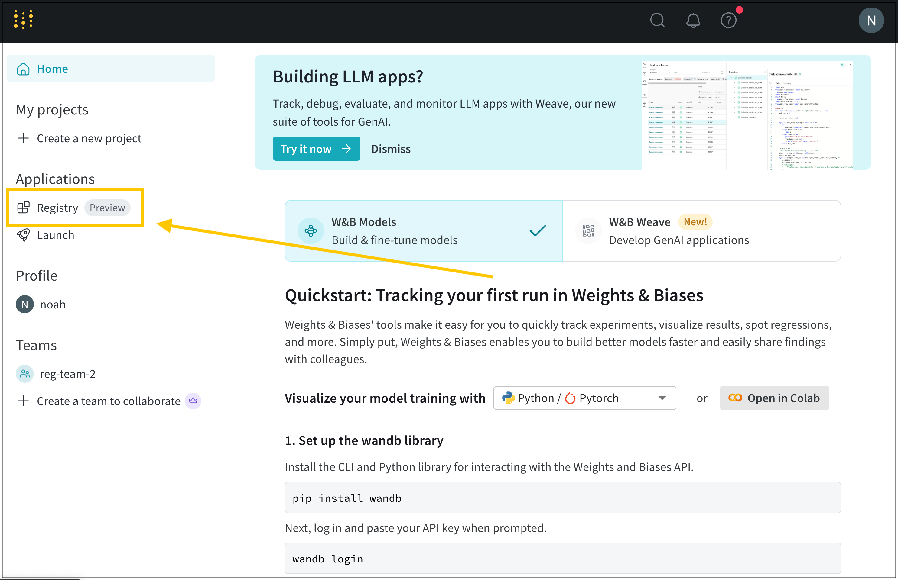 Registry App navigation