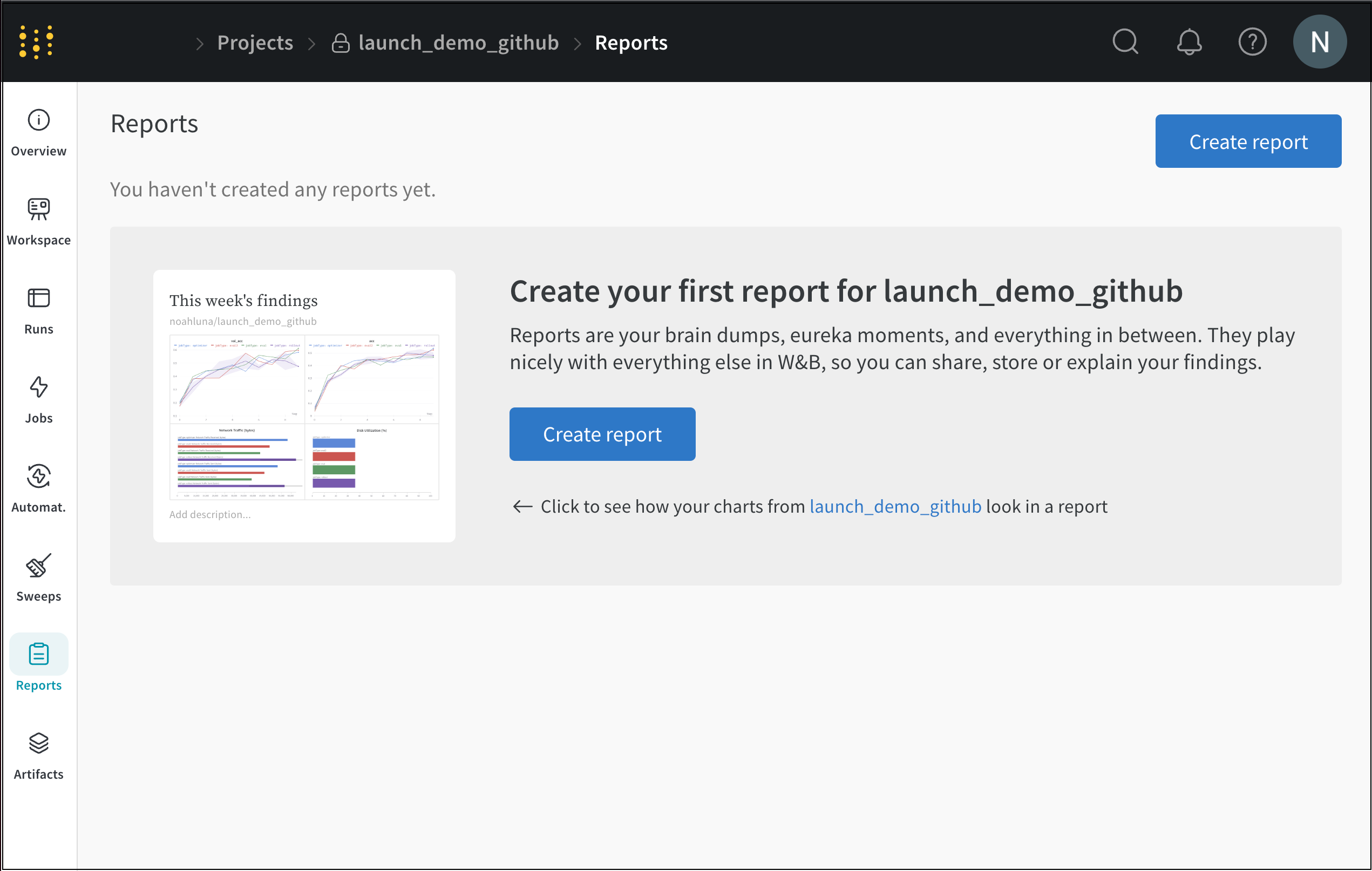 Create report button